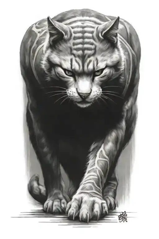 Gray Samurai Cat Warrior In Crouched Fighting Stance