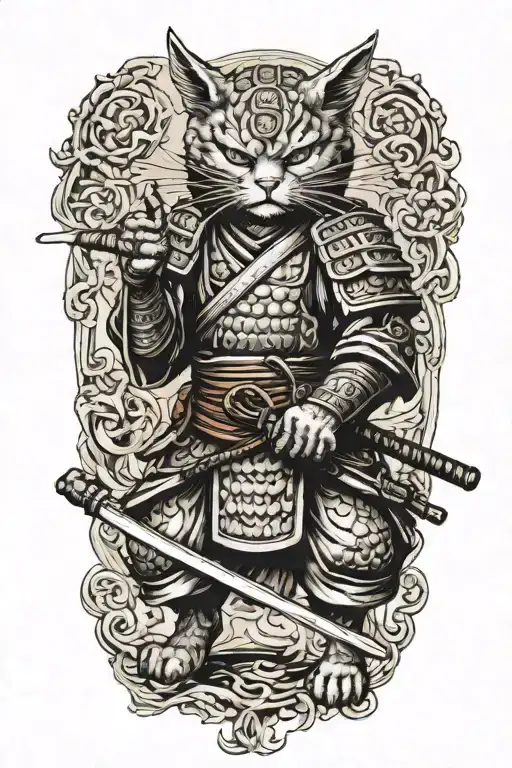 Samurai Cat Warrior In Fighting Stance