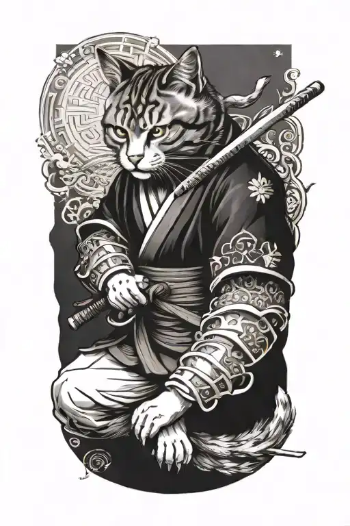 Samurai Cat Warrior In Fighting Stance