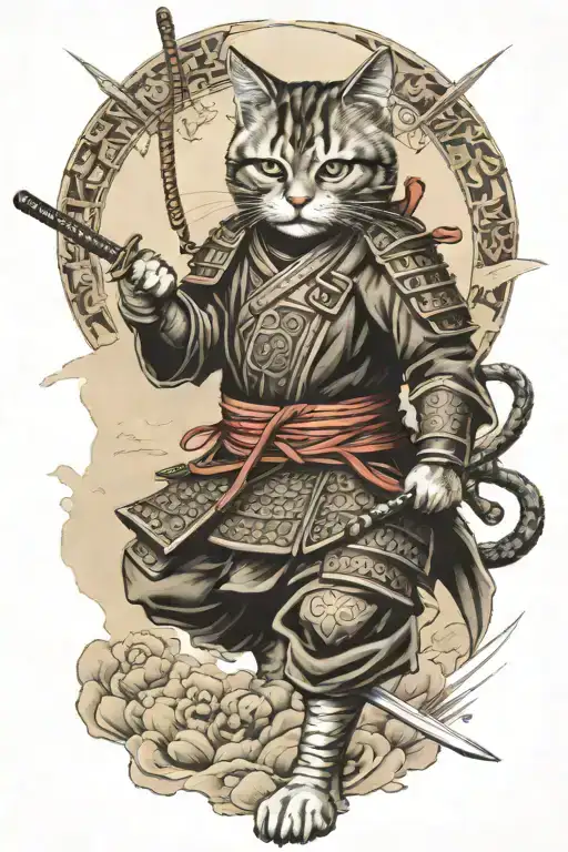 Samurai Cat Warrior In Fighting Stance
