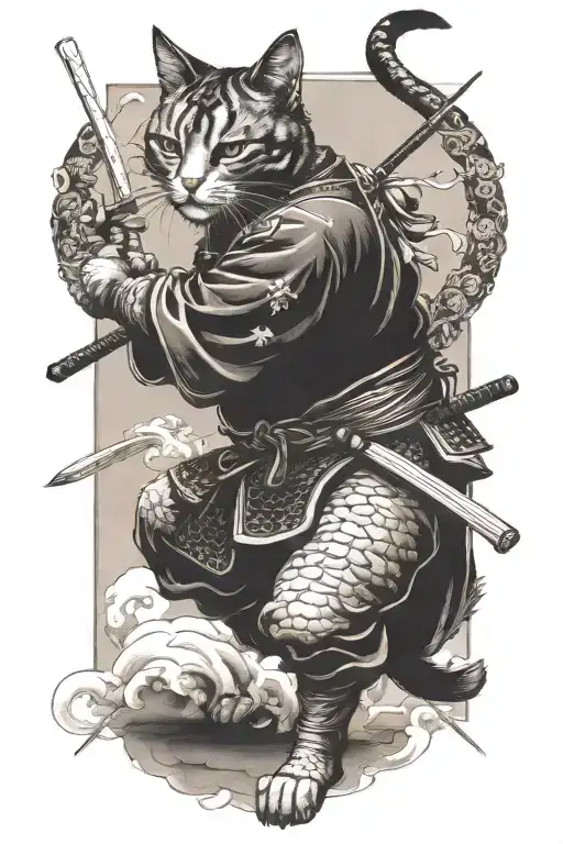 Samurai Cat Warrior In Fighting Stance