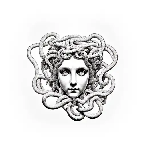 Greek Medusa With Snakes And Entwined With Kuklos