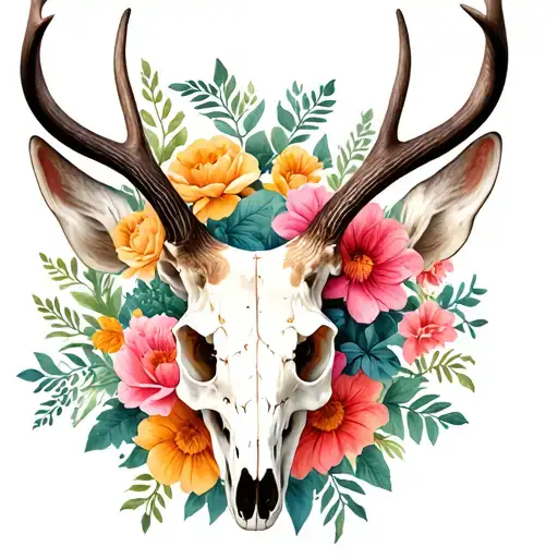 Deer Skull With Flowers