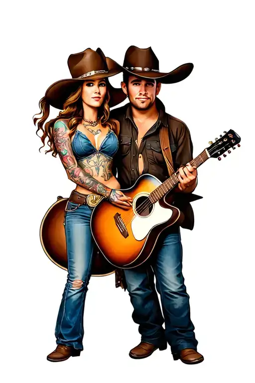 Cowboy And Cowgirl With Guitar Made