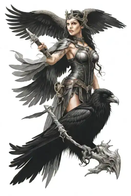 Valkyrie Warrior Woman With Raven Perched On Top