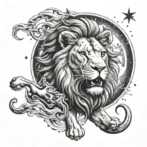 Lion Roaring Sun Moon Stars