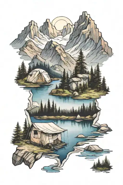Camping Lake Surrounded By Mountains