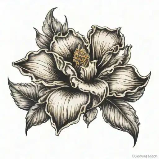 Bronze Fleur-de-lis Surrounded By A Magnolia And California Poppy With Sprigs Of Pine And An Orange