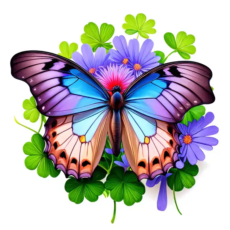 Butterfly Shamrock Aster Flower Surrounded