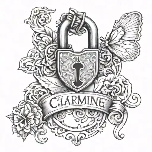 The Word 'Charmaine' Fancy Writing With Hearts And A Lock