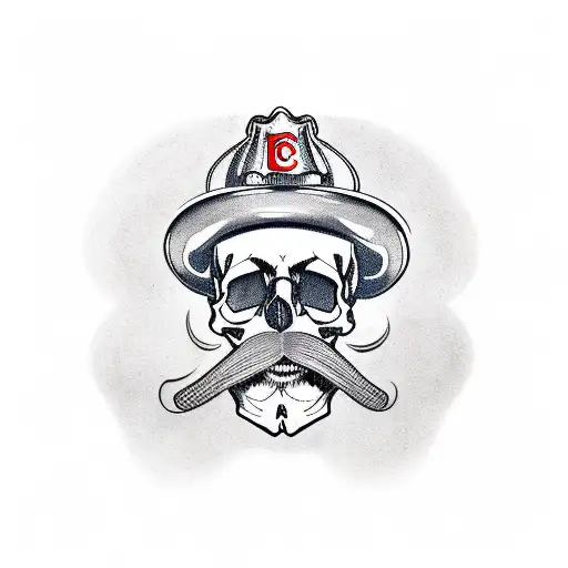 Skull With A Mustache Wearing Firefighter Helmet