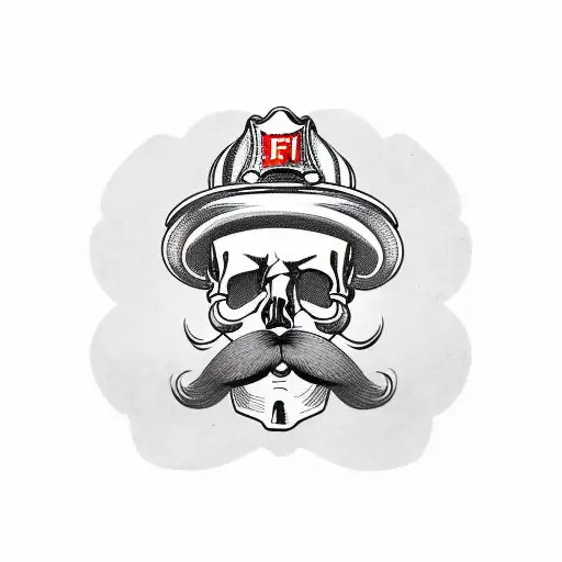 Skull With A Mustache Wearing Firefighter Helmet