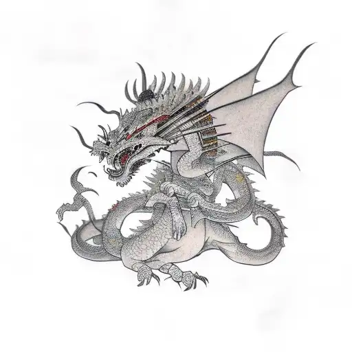 Japanese Warrior With Dragons In Background