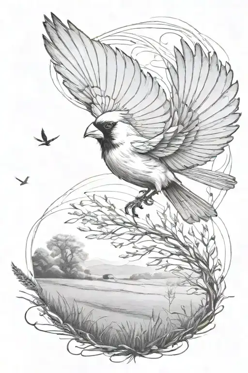 Cardinal Flying Over A Field