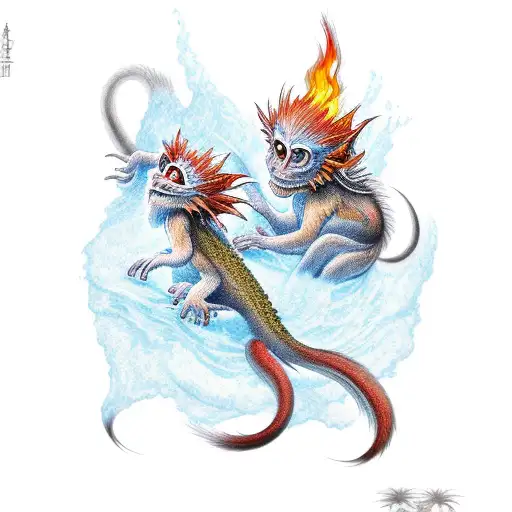 Fire Monkey Riding A Water Dragons Back