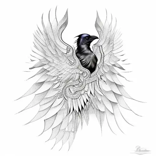 A Dark And Abstract Representation Of A Synthesizer Merging With A Raven's Wings