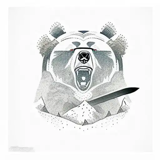 Bear Slayer With Sword And Mountains In The Background