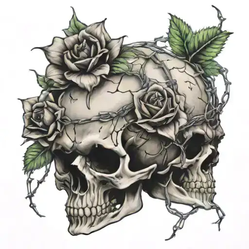 Skull And Flowers And Barbed Wire