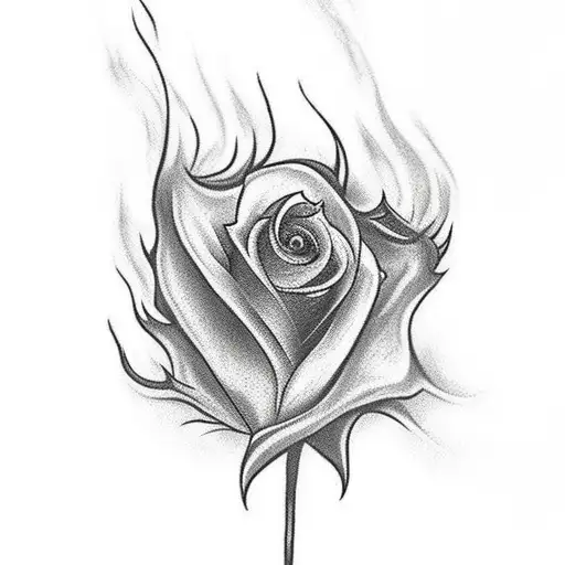 A Black Rose That Is On Fire With The Smoke Trailing Upwards Turning Into A Phoenix