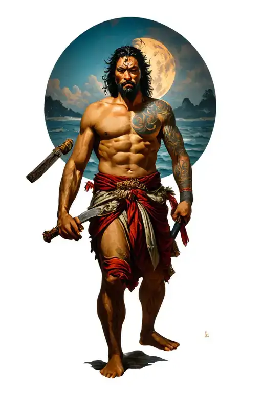 Japanese Style David And Goliath Tattoo Design