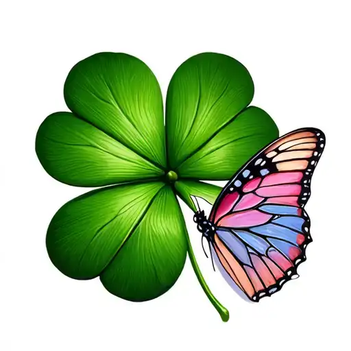 4 Leaf Clover With A Butterfly Near It