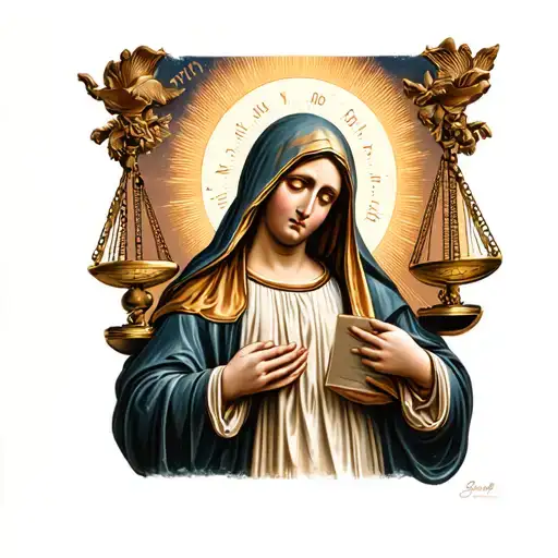 Mother Mary Holding A Scale Balanced
