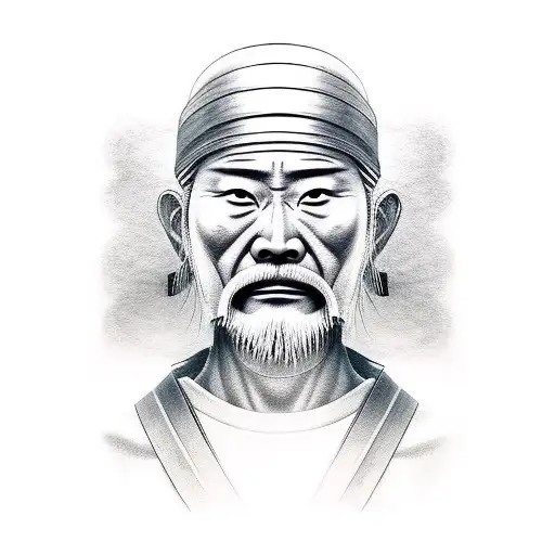 Realistic Old Man Samurai Warrior Portrait In Shading Style