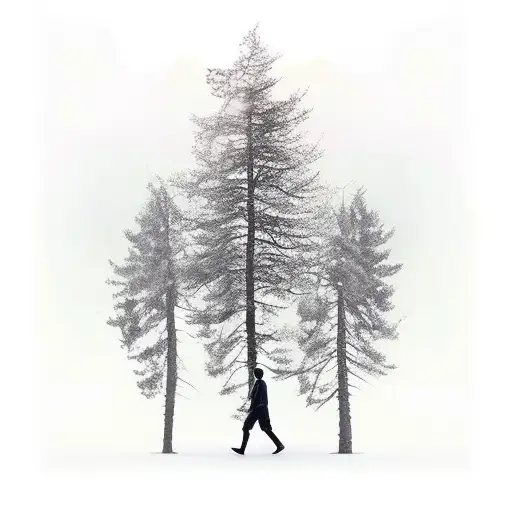 A Person Walking With His Dog In The Deserted Forest