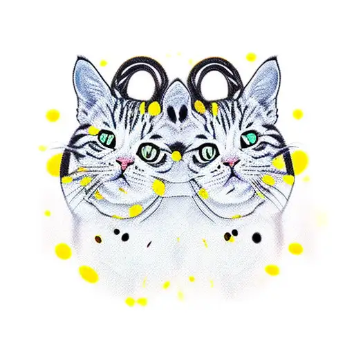 Two White Cats With Black An Yellow Spots On The Head