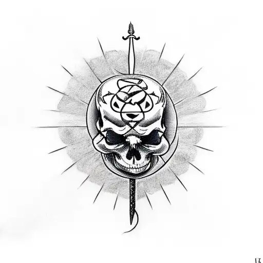 Lucifer Sigil On A Skull With A Snake A Dagger An A Rose