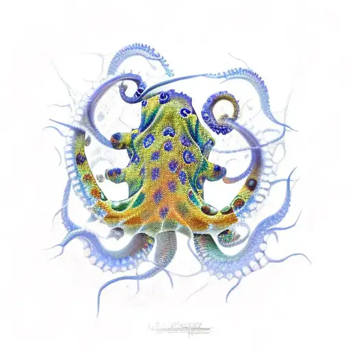 Angry Orange Blue Ringed Octopus Attacking To The Left