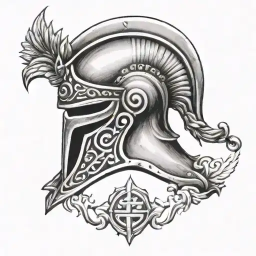 Spartan Helmet With Greek Symbols That Represent Strength And Resilience