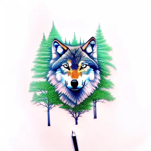 Wolf With Trees