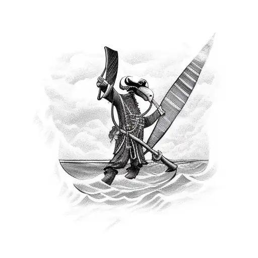 Pirate Holding An Oar And An Anchor And With A Vulture On His Shoulder