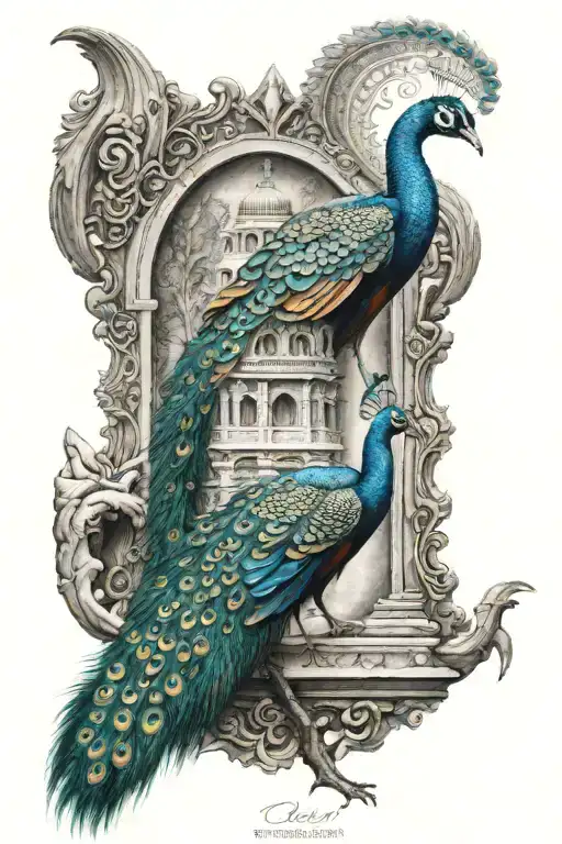 Peacock With Lalish Temple Surrounded