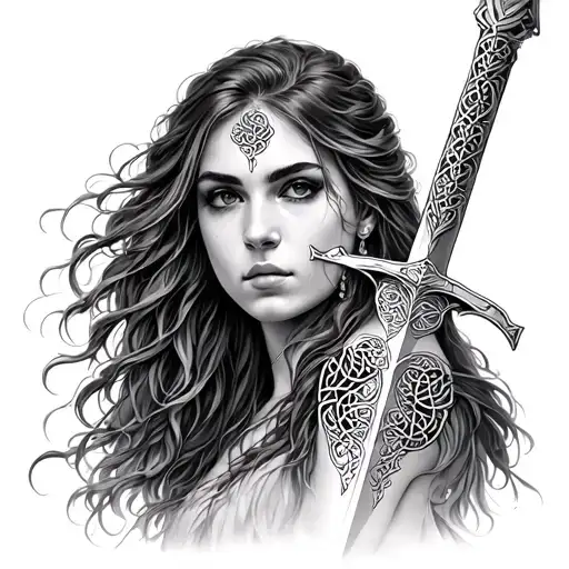 A Celtic Warm Woman Woman With Sword