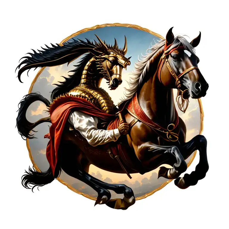 St George And The Dragon With Horse Wearing An En La Espalda