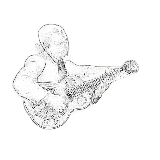 A Man Playing A Guitar In Black Suit Full Body