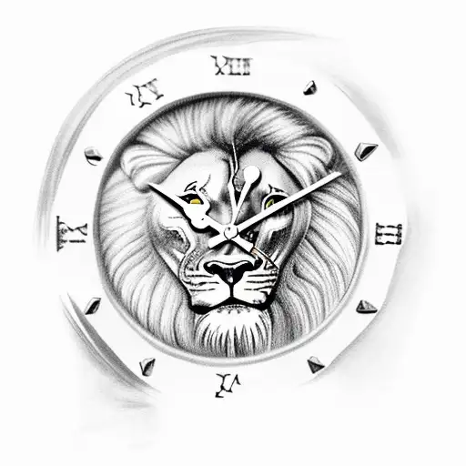 Clock With Roman Numerals And A Lion