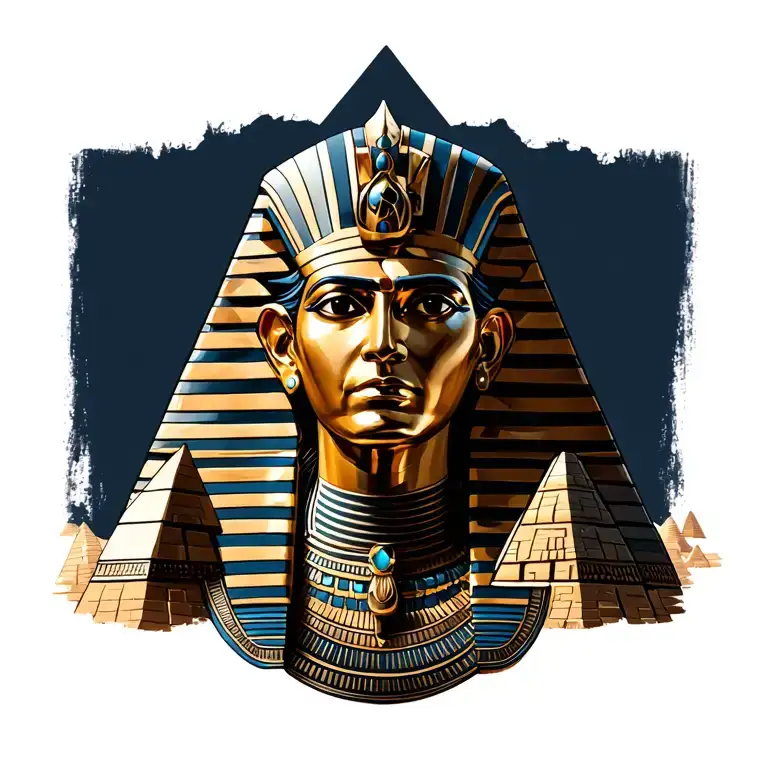 Pharaoh Head Surrounded With Pyramids Include The Eye
