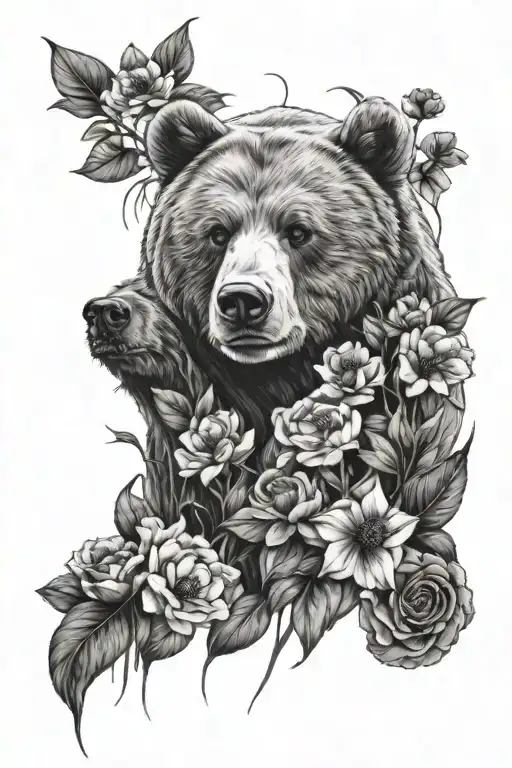 Calm Bear Around Flowers