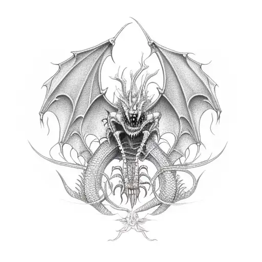 A Skeletal Dragon Intertwined With Plants