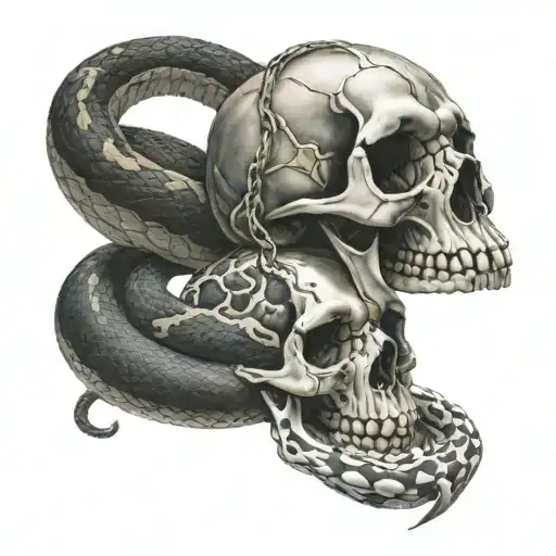 Snake With Two Skulls And Inscription