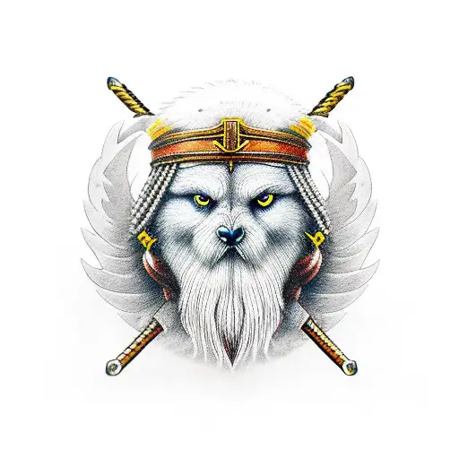 Odin With Eyepatch With Hugin And Munin Flying Above