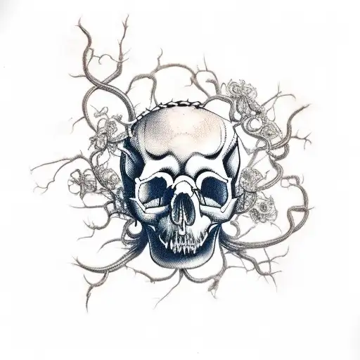 Decaying Animal Skull With Vines And Weeds Growing Out Of It