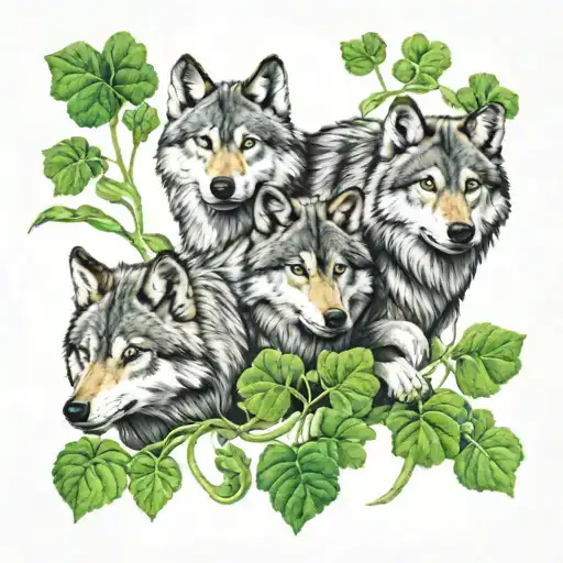 5 Wolves Family Leaf Clover Intertwined