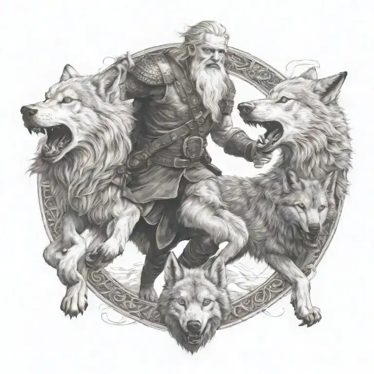 Odin And Fenrir Wolf