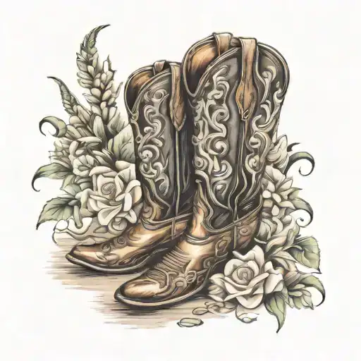 Western Cowboy Boots Flowers Cards Arranged