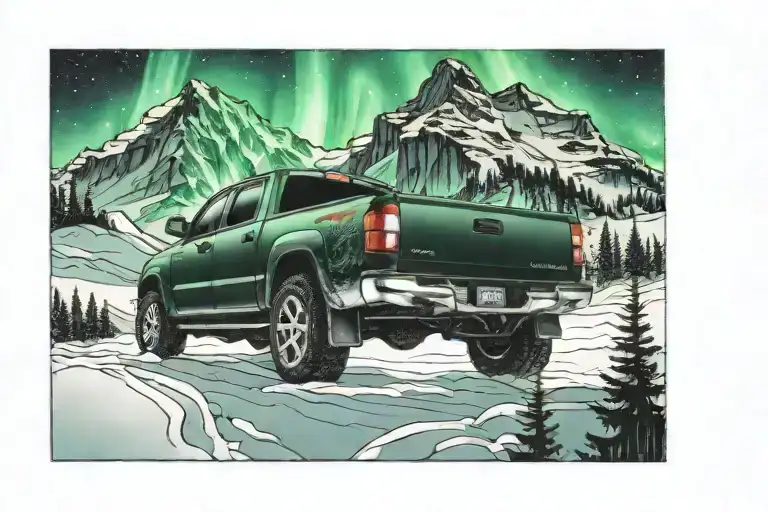 2002 Toyota Tundra In Front Of Northern Lights And A Mountain