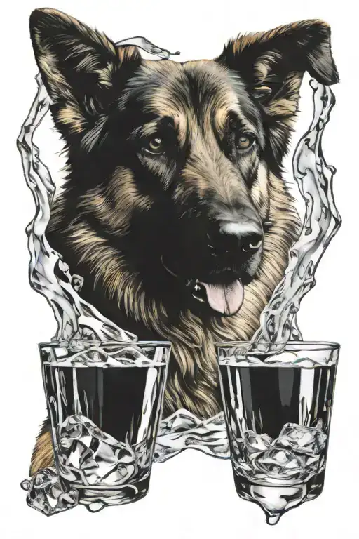 German Shepherd And Glass With Ice Cube